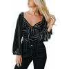 CUPSHE V Neck Wrap Velvet Tops Dressy Causal Long Sleeve Business Work Blouses Loose Fit Shirts Vacation Outfits(3-grey)