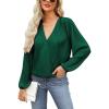 CUPSHE V Neck Wrap Velvet Tops Dressy Causal Long Sleeve Business Work Blouses Loose Fit Shirts Vacation Outfits(Malachite Green)