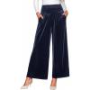 CUPSHE Velvet Pants for Women Wide Leg Dressy Velour Palazzo Work Pants with Pockets(Navy)