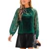 CUPSHE Velvet Tops for Women Long Sleeve Lace Blouses Mock Neck Fall Party Shirts 2025(Green)