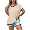 CUPSHE Women Cap Sleeve Knit Cover Up Beach Waffle Tops Crew Neck Summer Oversized Trendy Short Sleeve T Shirts(Khaki)