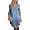 CUPSHE Women Fall Denim Shirt Dresses Cotton Long Sleeve V Neck Distressed Roll Tab Jean Mini Dress(Light Blue)