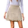 CUPSHE Women Fringe Skirts Western Cowgirl Terra Cotta High Waist Mini Skirt Suede Tassel Short Counrty Concert(Apricot)