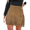 CUPSHE Women Fringe Skirts Western Cowgirl Terra Cotta High Waist Mini Skirt Suede Tassel Short Counrty Concert(Camel)