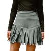 CUPSHE Women Fringe Skirts Western Cowgirl Terra Cotta High Waist Mini Skirt Suede Tassel Short Counrty Concert(Grey)