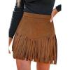 CUPSHE Women Fringe Skirts Western Cowgirl Terra Cotta High Waist Mini Skirt Suede Tassel Short Counrty Concert(Orange Brown)