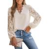 CUPSHE Women Lace Elegant Blouse Long Sleeve Eyelet V Neck Dressy Party Floral Tops Scalloped V Neck(Beige)