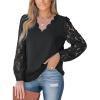 CUPSHE Women Lace Elegant Blouse Long Sleeve Eyelet V Neck Dressy Party Floral Tops Scalloped V Neck(Black)