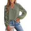 CUPSHE Women Lace Elegant Blouse Long Sleeve Eyelet V Neck Dressy Party Floral Tops Scalloped V Neck(Green)