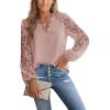 CUPSHE Women Lace Elegant Blouse Long Sleeve Eyelet V Neck Dressy Party Floral Tops Scalloped V Neck(Pink)