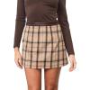 CUPSHE Women Mini Plaid Skirts Tweed High Waist Bodycon Pencil Hem Fall Winter Dressy Outfits Shorts(Camel)