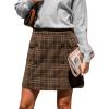 CUPSHE Women Mini Plaid Skirts Tweed High Waist Bodycon Pencil Hem Fall Winter Dressy Outfits Shorts(Coffee)