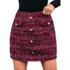 CUPSHE Women Mini Plaid Skirts Tweed High Waist Bodycon Pencil Hem Fall Winter Dressy Outfits Shorts(Red)