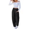 CUPSHE Women Pants High-Waisted Cargo Pant Pockets Leg Cotton Fit Coverup Elastic Work Casual Dressy(Black)