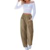CUPSHE Women Pants High-Waisted Cargo Pant Pockets Leg Cotton Fit Coverup Elastic Work Casual Dressy(Khaki Green)