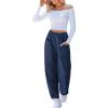CUPSHE Women Pants High-Waisted Cargo Pant Pockets Leg Cotton Fit Coverup Elastic Work Casual Dressy(Ocean Blue)