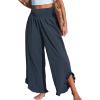 CUPSHE Women Pants Smocked Waist Straight Leg Ruffle Cuffs Loose Fit Pant Casual Beach(Dark Blue)