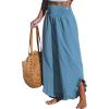 CUPSHE Women Pants Smocked Waist Straight Leg Ruffle Cuffs Loose Fit Pant Casual Beach(Light Blue)