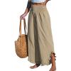 CUPSHE Women Pants Smocked Waist Straight Leg Ruffle Cuffs Loose Fit Pant Casual Beach(Light Brown)