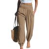CUPSHE Women Pants with Pocket Smocked Waist Wide Leg Ruffle Loose Fit Pant Casual Beach(Brown)