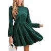 CUPSHE Women Ruffle Fall Dresses Long Bubble Sleeve Crewneck Smocked Waist Holiday Party Winter Mini Dress(Green)