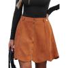 CUPSHE Women Skirt Buttons Pocket Mini Skirts High Waist Petal Hem A-line Casual Fall Winter Vacation(Orange Brown)