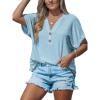 CUPSHE Women Summer Tops 2026 Short Cap Sleeve Button Down Tee Shirt V Neck Casual Fashion Tunics Trendy Flowy(Blue)