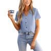CUPSHE Women Summer Tops Short Sleeve Dressy Casual Business Work Blouses Office Shirts(Blue)