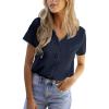 CUPSHE Women Summer Tops Short Sleeve Dressy Casual Business Work Blouses Office Shirts(Navy Blue)