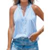 CUPSHE Women Tops Sleeveless Striped V Neck Tank Top Button Front Tee Shirt Casual(Blue)