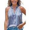 CUPSHE Women Tops Sleeveless Striped V Neck Tank Top Button Front Tee Shirt Casual(Navy Blue)