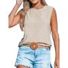 CUPSHE Women Tops Sleeveless Tank Cutout Blouse Crew Neck Shirt Lace Tee Summer Casual Dressy(Beige)