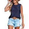 CUPSHE Women Tops Sleeveless Tank Cutout Blouse Crew Neck Shirt Lace Tee Summer Casual Dressy(Dark Blue)