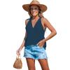 CUPSHE Women Tops Sleeveless V Neck Shirt Lace Tee Solid Casual Summer(Navy)