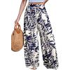 CUPSHE Women Wide Leg Beach Pants Tropical Floral Plus Size Pants with Pockets Vacation Casual Dressy(Blue)
