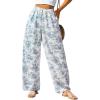 CUPSHE Women Wide Leg Beach Pants Tropical Floral Plus Size Pants with Pockets Vacation Casual Dressy(Blue Floral)