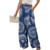 CUPSHE Women Wide Leg Beach Pants Tropical Floral Plus Size Pants with Pockets Vacation Casual Dressy(Navy)