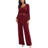 CUPSHE Women’s 2 Piece Pant Set Long Sleeve V Neck Top and Wide Leg Pants Tie Waist Outfit Casual Elegant Two Piece Suit(Red)
