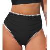 CUPSHE Women’s Bikini Bottom High Waisted Swimsuit Ruched Bathing Suit Stitching Full Coverage Swimwear Bottom(Black)