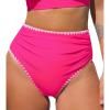 CUPSHE Women’s Bikini Bottom High Waisted Swimsuit Ruched Bathing Suit Stitching Full Coverage Swimwear Bottom(Magenta Pink)