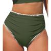 CUPSHE Women’s Bikini Bottom High Waisted Swimsuit Ruched Bathing Suit Stitching Full Coverage Swimwear Bottom(Olive Green)