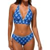CUPSHE Women’s Bikini Sets Halter V Neck Adjustable Wide Self Tied Straps Bathing Suit Standard Rise(Tropical Blue)