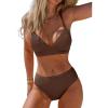 CUPSHE Women’s Bikini Sets Two Piece Swimsuit High Waisted V Neck Textured Crisscross Back Tie Bathing Suits(Coffee Brown)