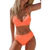 CUPSHE Women’s Bikini Sets Two Piece Swimsuit High Waisted V Neck Textured Crisscross Back Tie Bathing Suits(Coral Orange)