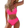 CUPSHE Women’s Bikini Sets Two Piece Swimsuit High Waisted V Neck Textured Crisscross Back Tie Bathing Suits(Hot Pink)