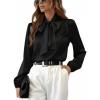 CUPSHE Women’s Blouses Long Sleeve Satin Shirts Bow Tie High Neck Tops Dressy Casual(Black)