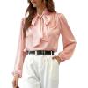 CUPSHE Women’s Blouses Long Sleeve Satin Shirts Bow Tie High Neck Tops Dressy Casual(Pink)