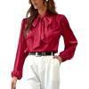 CUPSHE Women’s Blouses Long Sleeve Satin Shirts Bow Tie High Neck Tops Dressy Casual(Red)