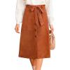 CUPSHE Women’s Button Front Midi Skirts Suede A-line Waist Tie Long Skirt Western Casual Vacation(Brown)