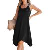 CUPSHE Women’s Casual Cami Dress Scoop Neck Sleeveless Flowy Midi Dresses Handkerchief Hem with Cutout Straps(Black)